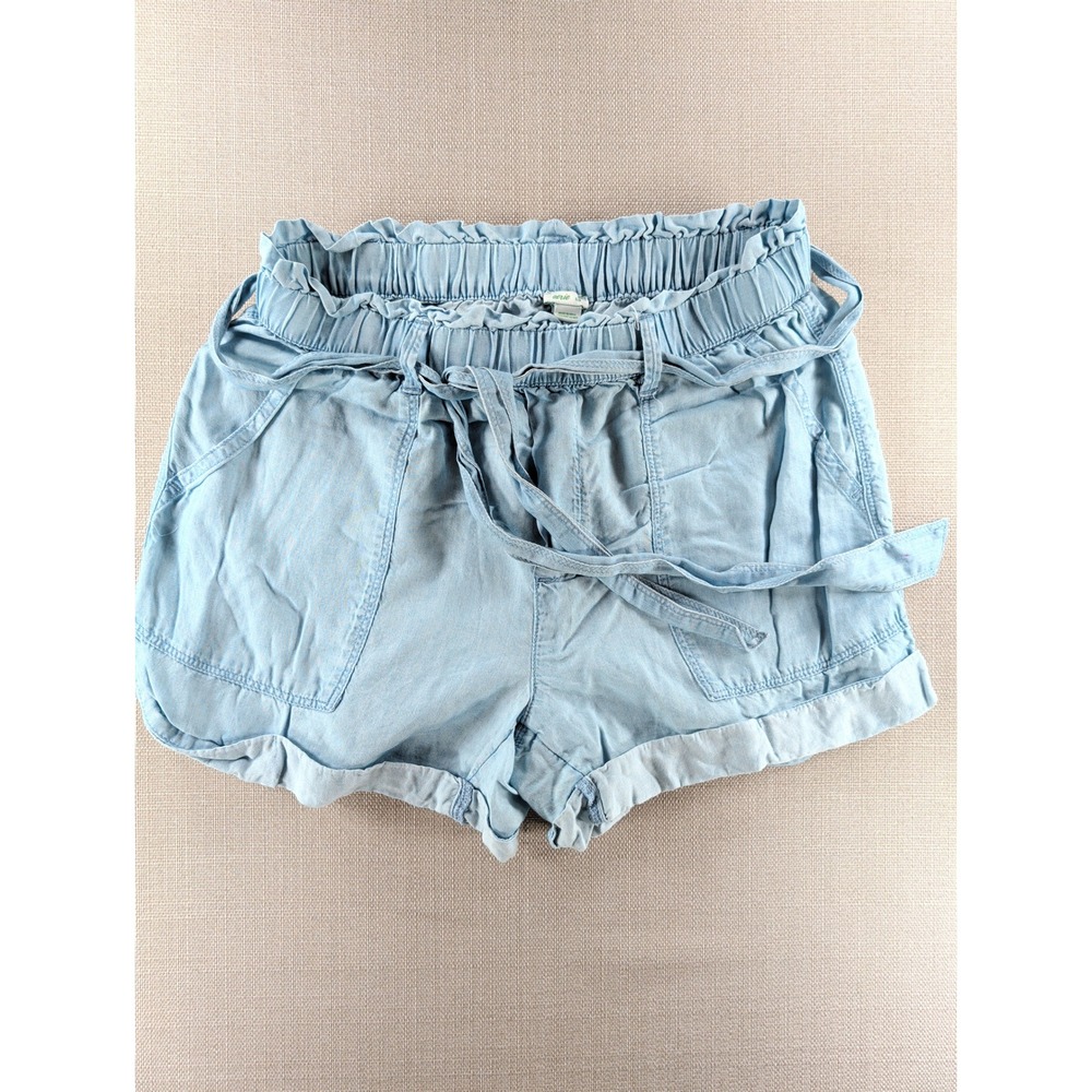 Aerie Womens S Blue Paperbag Waist Tie Shorts Pull On Casual Pockets